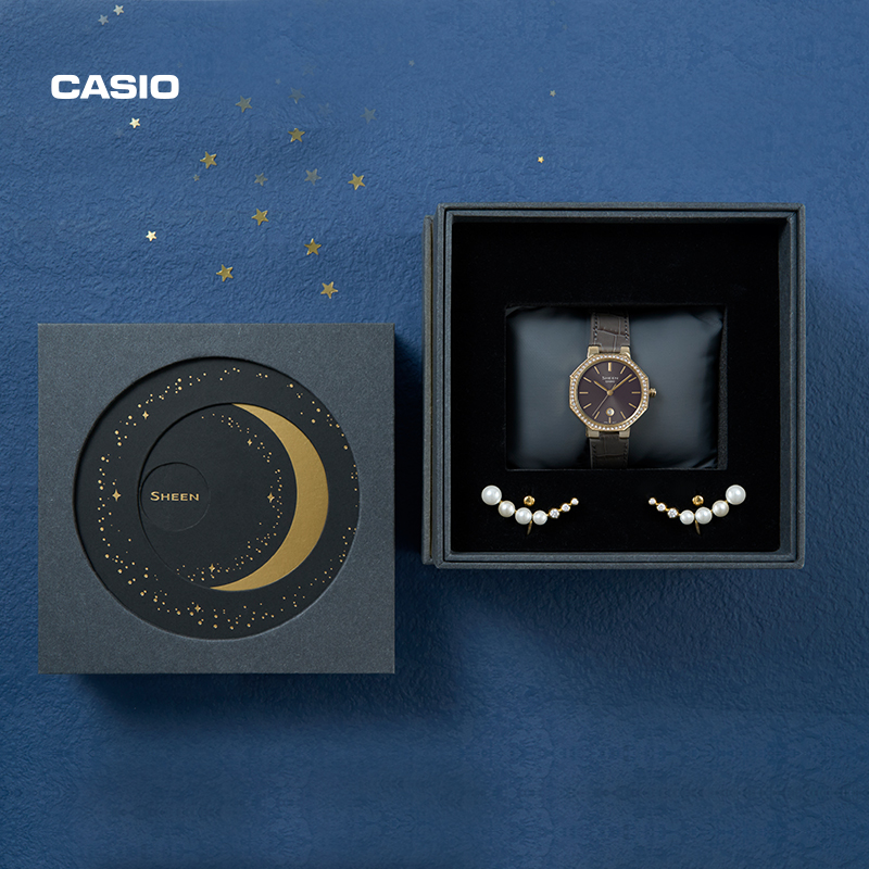 casio旗舰店she-4552月相星礼盒 casio日韩腕表