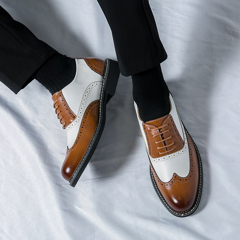 布洛克雕花皮鞋男士商务正装英伦休闲拼色男款内增高新郎结婚鞋,淘宝优惠券,粉丝福利购,淘宝优惠卷