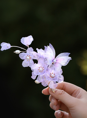 超仙紫色绢纱花朵发夹