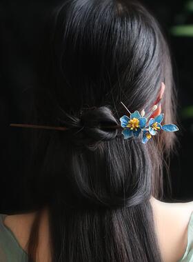 破碎清冷感蓝色花朵发簪