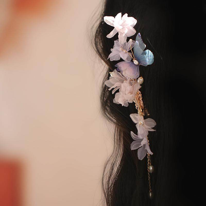 蝴蝶流苏发夹古典舞发饰边夹古风侧边旗袍头饰紫色紫藤发饰,淘宝优惠券,粉丝福利购,淘宝优惠卷