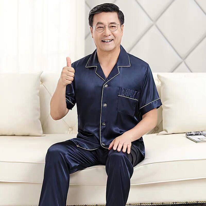 男士冰丝绸短袖薄款中年老人睡衣 eisden睡衣/家居服套装