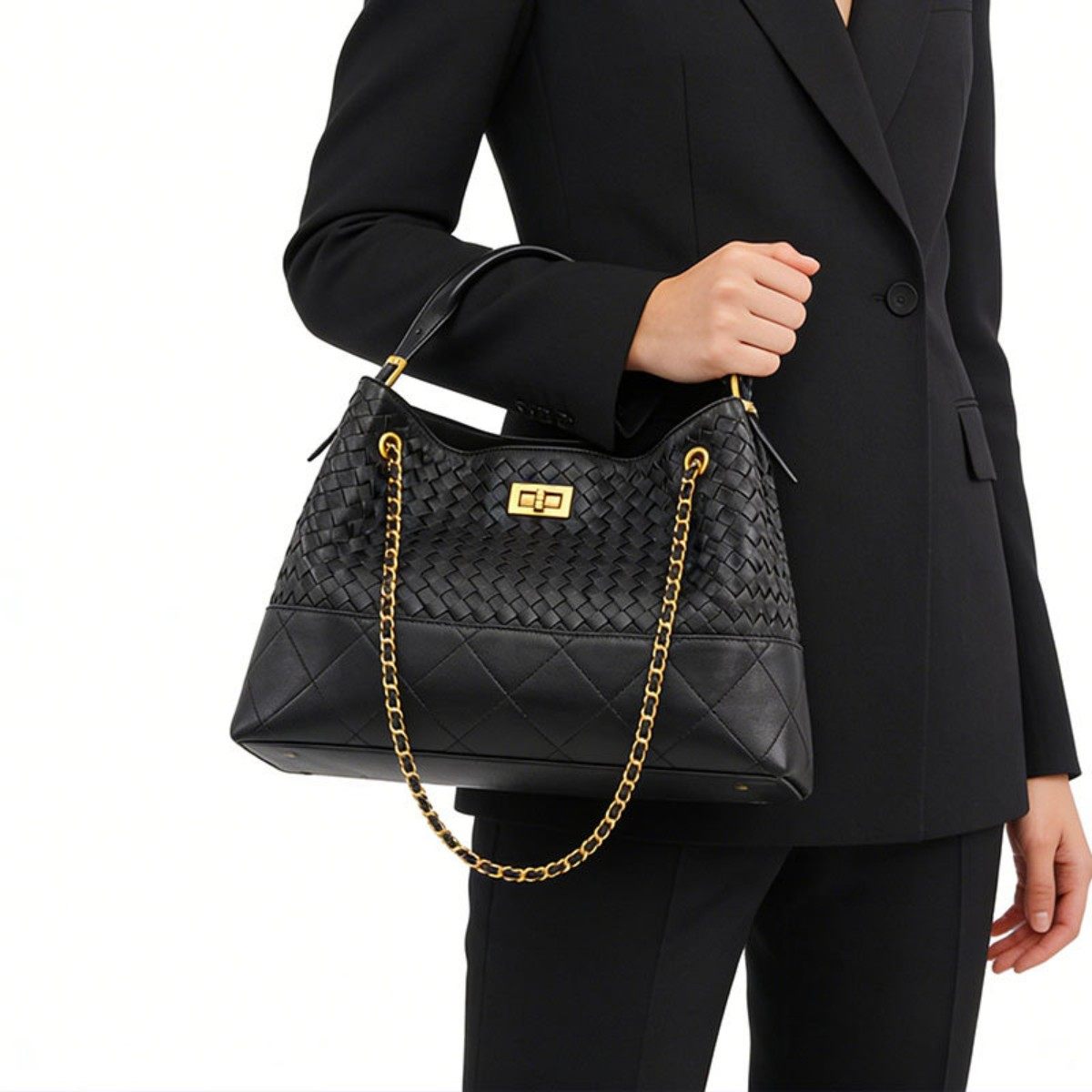 A man水桶包新款时尚菱格女士手提包大容量通勤托特包高级单肩包,淘宝优惠券,粉丝福利购,淘宝优惠卷