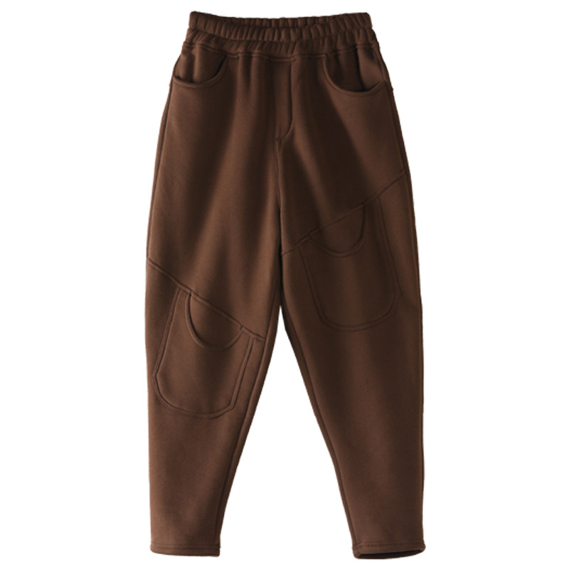 皇森冬季新款加绒加厚口袋装饰休闲裤女保暖宽松显瘦卫裤女哈伦裤,淘宝优惠券,粉丝福利购,淘宝优惠卷