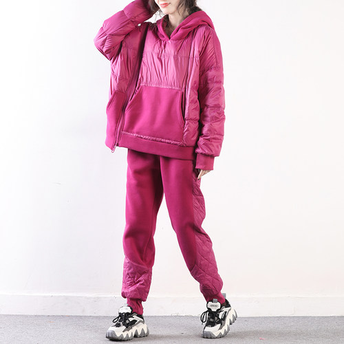 皇森2025年新款冬季羽绒服羽绒裤两件套时尚连帽保暖休闲套装女潮 - 图1