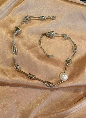 不规则几何拉丝珍珠项链女项链