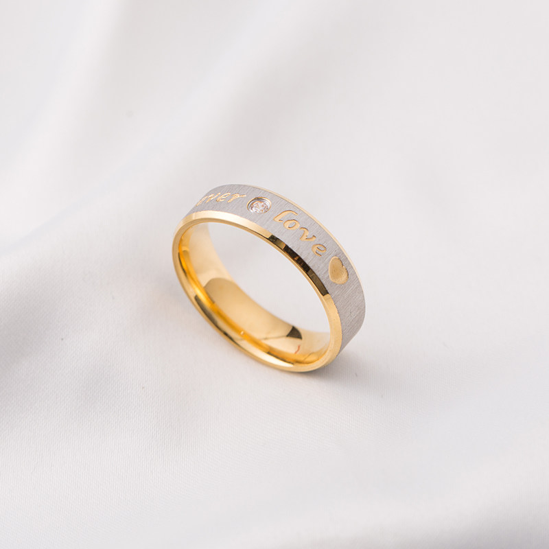 foreverlove男女情侣礼物对戒不锈钢食指网红 钛钢镶钻镀金戒指