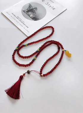 串珠项链斜跨链唐卡流苏