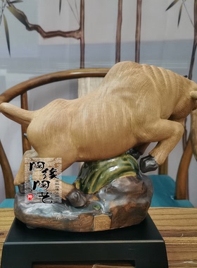 陶瓷工艺品 石湾公仔 黄牛 生肖 拓荒牛 手信 小把件