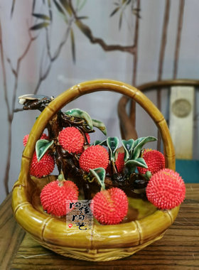 陶瓷工艺品 石湾公仔 荔枝提篮 荔枝摆件
