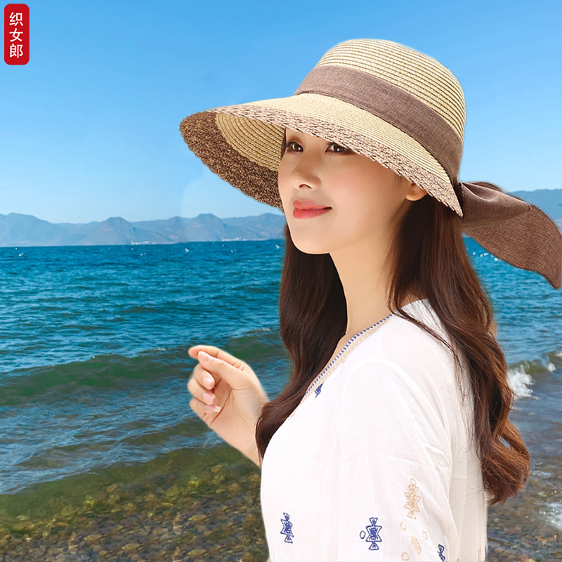 24年新款遮阳帽子女夏季防晒防紫外线蝴蝶结太阳帽可折叠沙滩草帽 - 图0