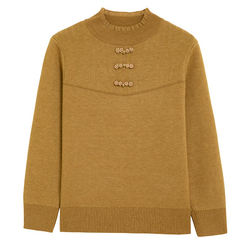 年轻妈妈秋冬2024新款半高领打底加绒毛衣时尚上衣内搭中老年小衫 - 图3