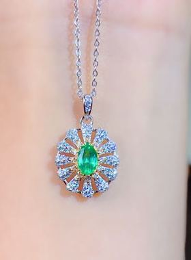 925银晶体通透4*6特惠祖母绿吊坠