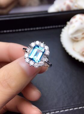 新款天然瑞士蓝托帕石托帕石戒指