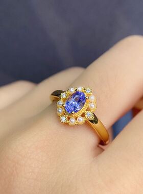 天然坦桑石精工镶嵌戒指耳钉吊坠