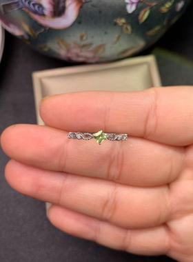 天然橄榄石戒指925银镀金镶嵌主石方3MM时尚百搭戒指活口戒指