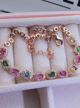 天然巴西碧玺手链主石3*4mm925银