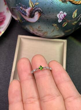 新款天然透辉石戒指925银镀金镶嵌时尚戒指主石方3MM开口戒指