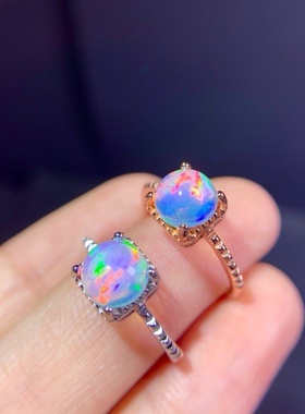 炫彩星空银镀金精工镶嵌欧泊戒指