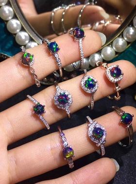 福利黑欧泊戒指小清新