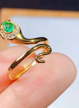 祖母绿戒指镶嵌水滴小巧迷你可爱