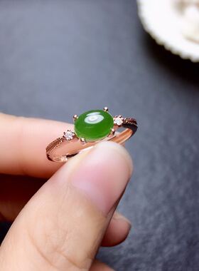 款天然和田碧玉戒指玫瑰色白银