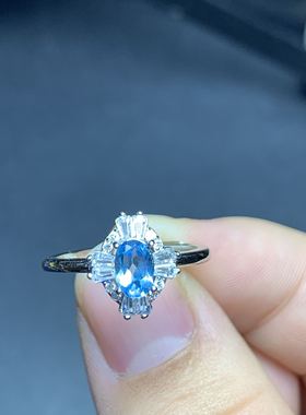 925银镀白金蓝色托帕石戒指特惠