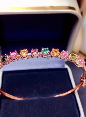 糖果色碧玺手镯特惠925银镶嵌