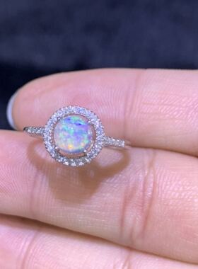 特惠925银镀白金天然6mm吊坠戒指