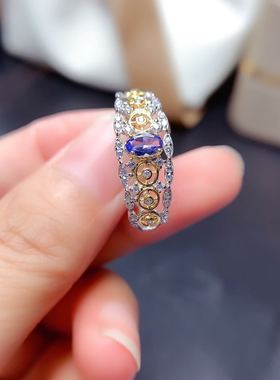 新款天然坦桑石戒指高净度银镶嵌