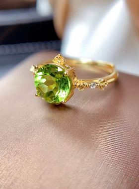 新款天然橄榄石戒指高精工镶嵌