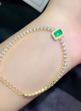 925银精工镶嵌主石祖母绿手链