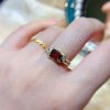 New natural garnet ring 925 silver gold plated main stone 4*6mm fashionable and versatile live ring