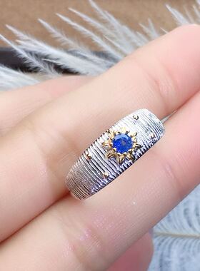 天然银镀金精工蓝宝石戒指特惠
