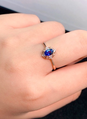 特惠天然蓝宝石戒指银精工镶嵌