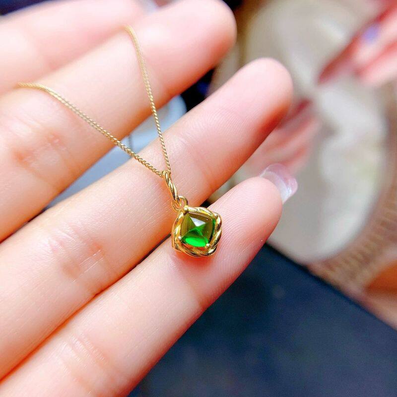Natural sugar tower diopside set, main stone pillow 5*5mm candy color diopside ring, earrings, pendant