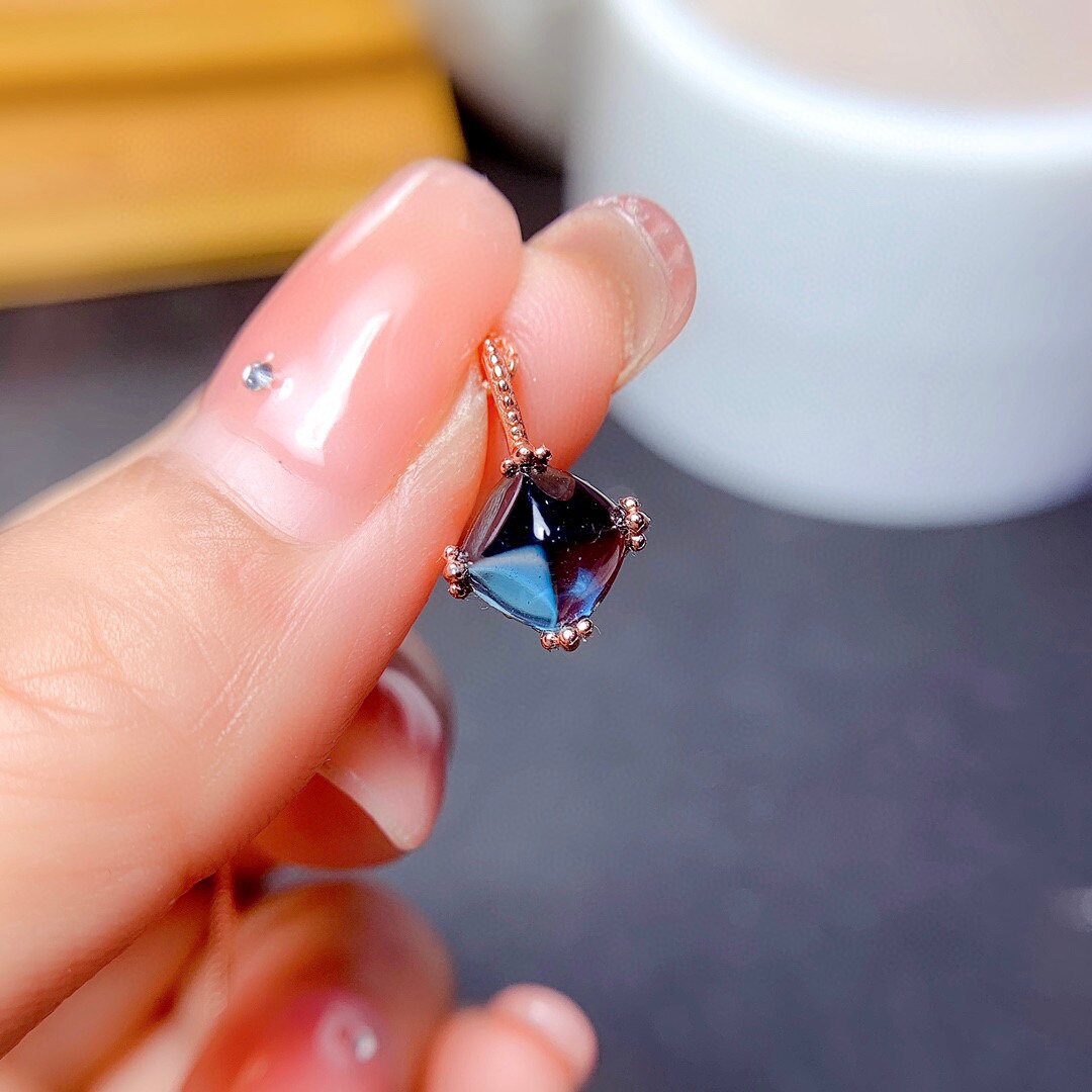 Popular natural London blue topaz sugar tower set stone pillow 7*7mm London blue topaz ring pendant