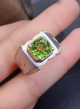 天然橄榄石活口古法磨砂工艺戒指