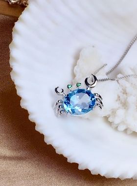 天然瑞士蓝8*10mm925银吊坠