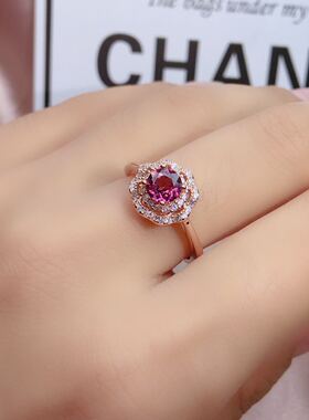 新款天然镁铝石榴石戒指主石紫牙