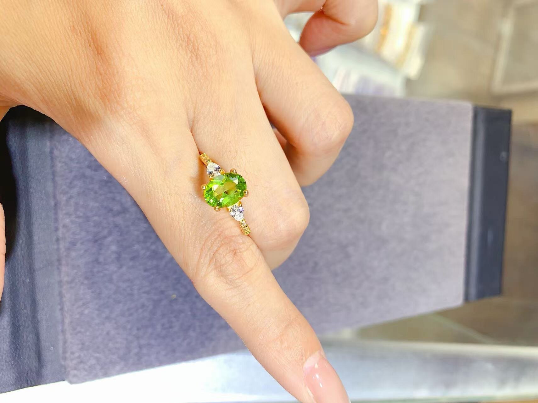 Natural Swiss Blue Topaz Ring 7*9mm 925 Silver Seiko Inlaid Garnet Ring Peridot Ring