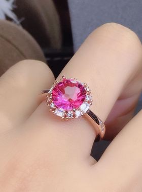 烟花925银精工镶嵌托帕石戒指