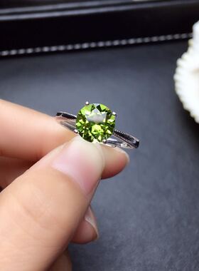 天然橄榄石925银白金色女戒特惠