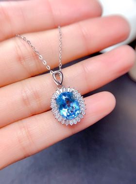 瑞士蓝主石精工925银戒指吊坠