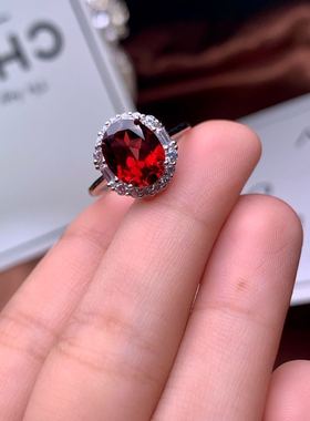 漂亮大颗粒晶体干净石榴石戒指