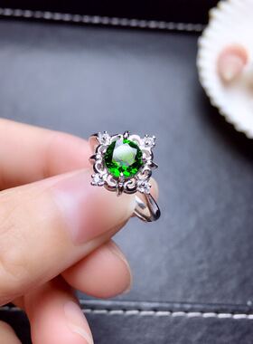 透辉石镀白金活口戒指