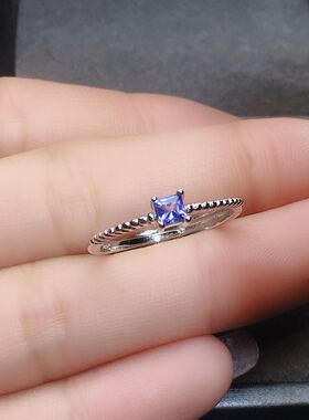 特惠天然坦桑石戒指银精工镶嵌