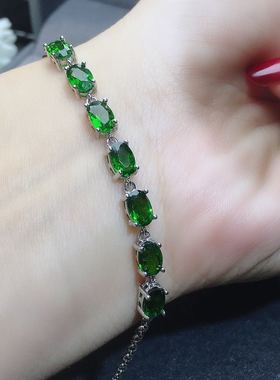 天然巴西透辉石镀白金手链