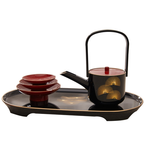 日本制山中漆器光与松描金屠苏酒器树脂漆器分酒器酒壶酒杯套装礼 - 图3