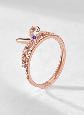 原创新品925联名公主银饰迪家紫色兔子星黛露玫瑰18K亲子戒指卡通